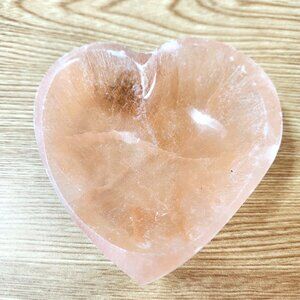 4" Orange Selenite Heart Shaped Dish Bowl Great for Cleaning Crystals